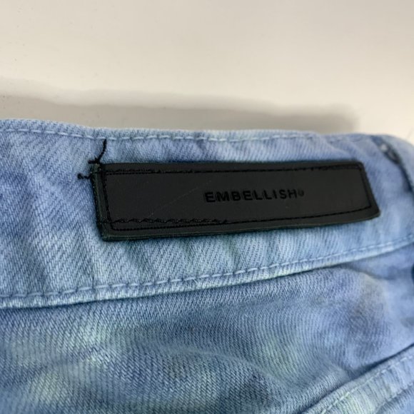 Unique Mens Embellish Tie Dye Jeans Distressed Ripped 30 Cotton Spandex Blue - Picture 14 of 16